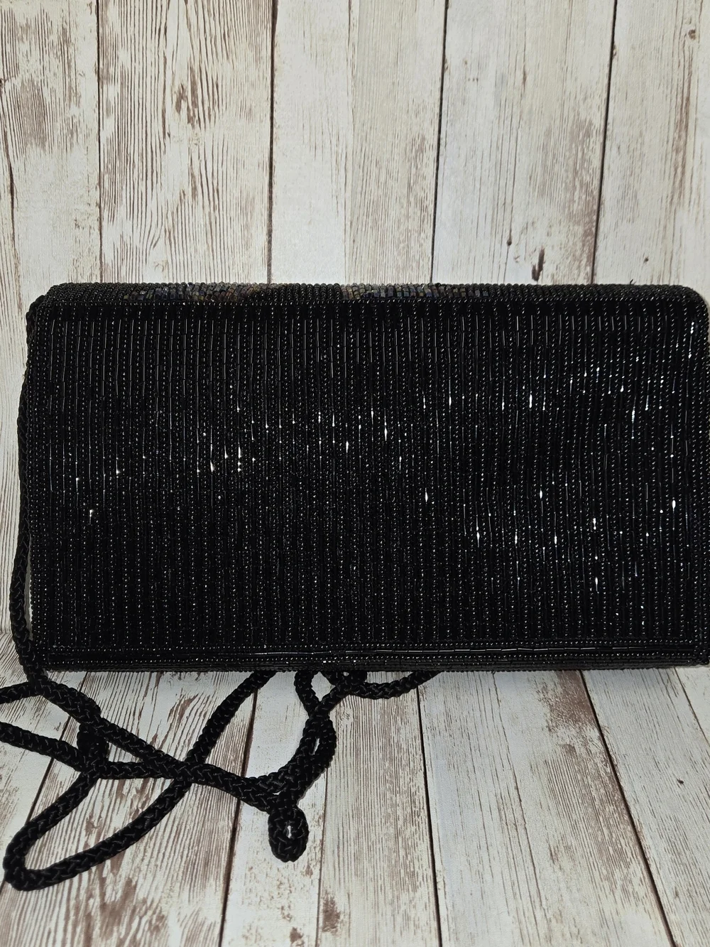 Vintage Bechamel Beaded Bag Black Multicolor Clutch Crossbody Purse